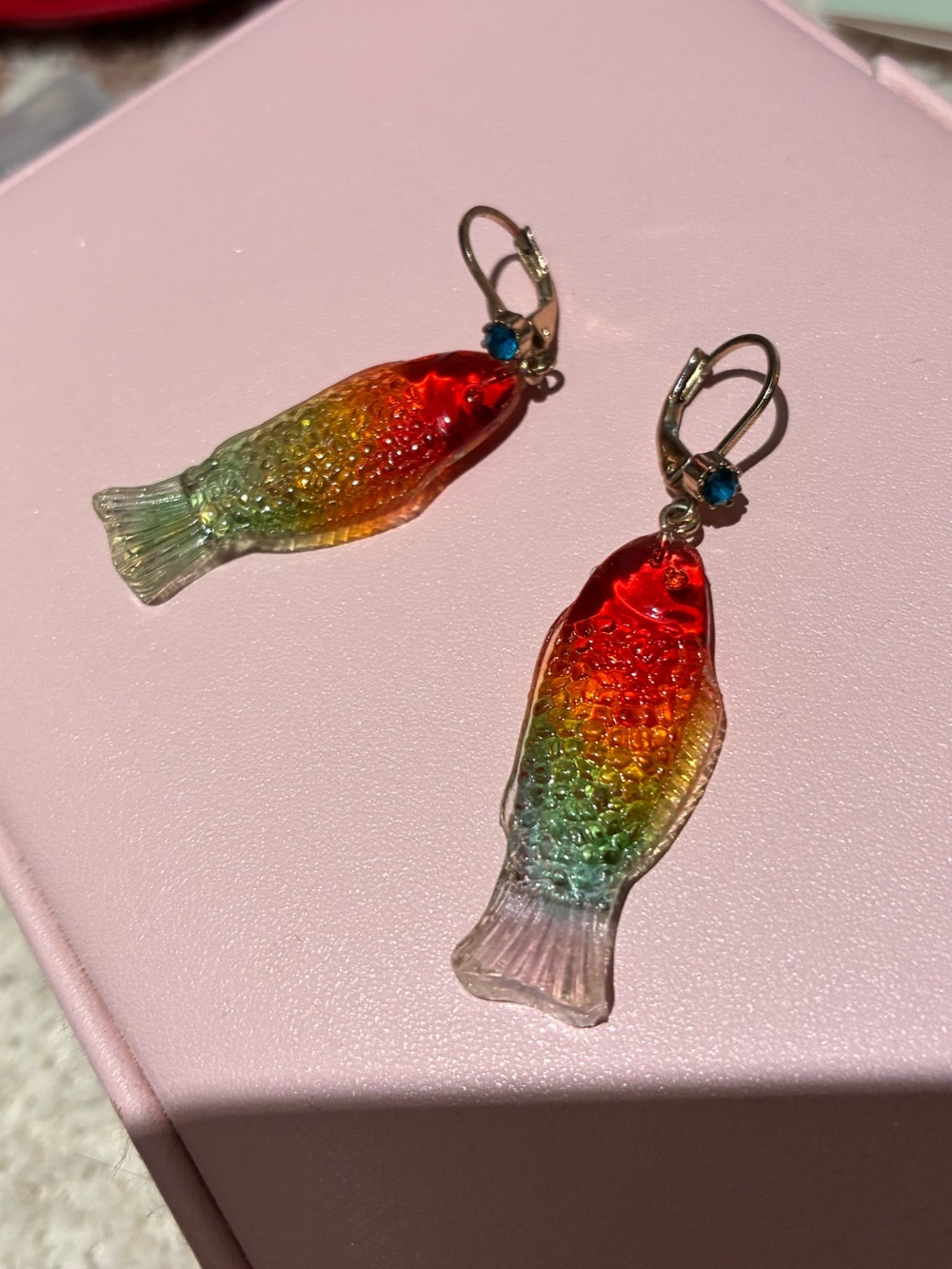 Betsey Johnson Rainbow Fish Drop Earrings Gold Tone Colorful Statement